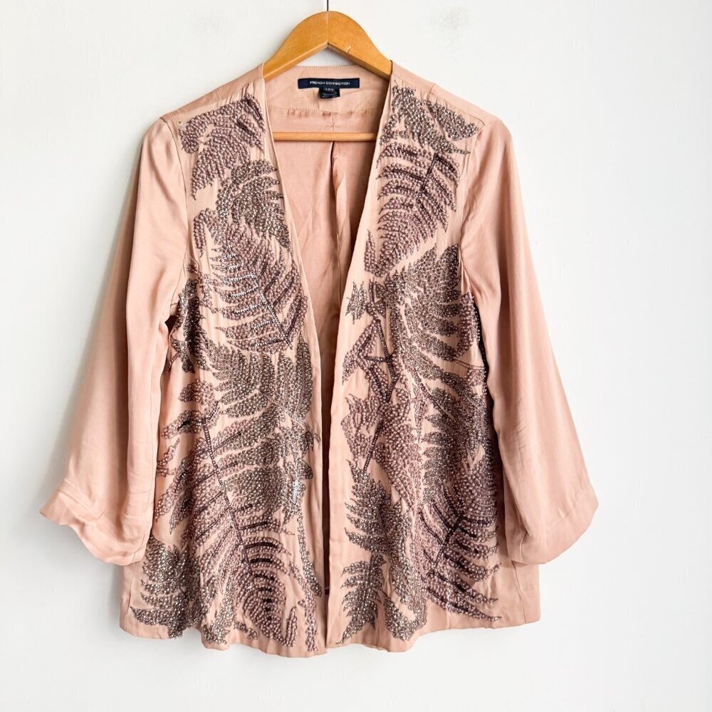 French Connection Nude Beige Pink Beaded open Front Blazer 10